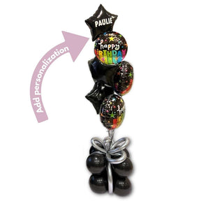 Starry Birthday Bouquet with Gift Box Shaped Balloon Arrangement