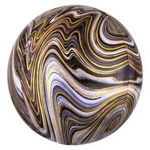15-inch Black Marble Swirl Spherical Mylar Balloon