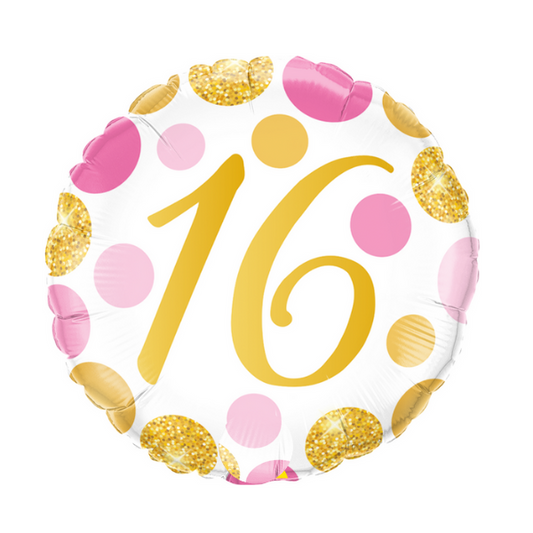 16-inch Pink And Gold Dots Round Age Mylar Balloon