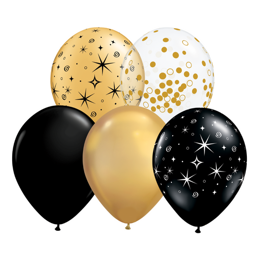 Dozen 11" Black and Gold Balloons