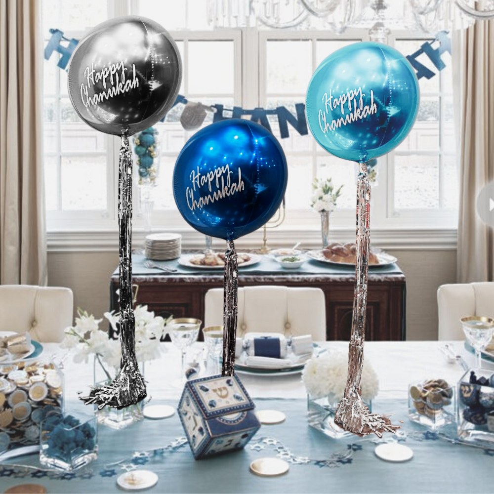 Chanukah Dazzling Triple Orbz Balloon Centerpiece